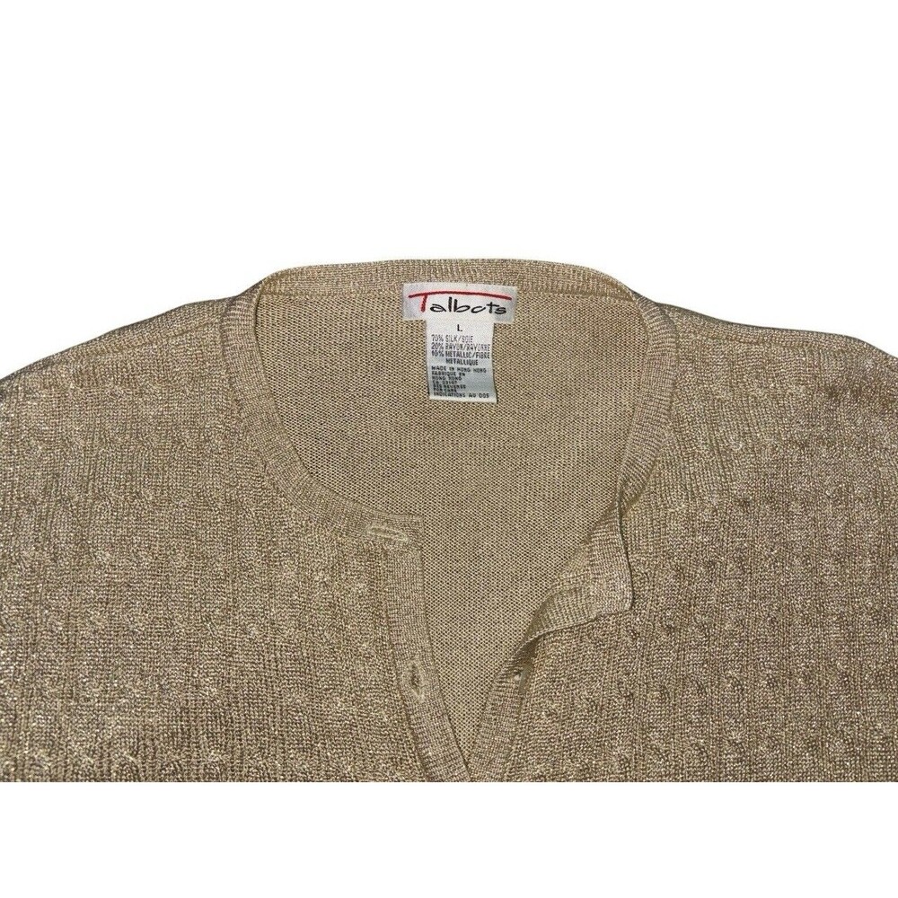 Talbots Vintage Gold Sparkle Button-Up Cardigan Sweater Women’s Size Large - Picture 4 of 6